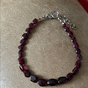 Garnet Glass Bead Bracelet with Silver-Tone Clasp - Women Jewelry